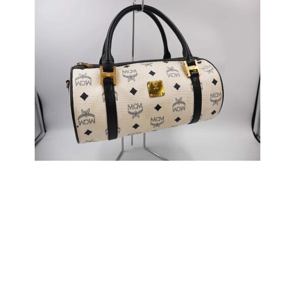 MCM Leather Black and White Logo Barrel Bag - Picture 5 of 5